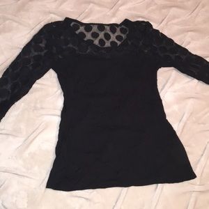 black long sheer polka dot shirt